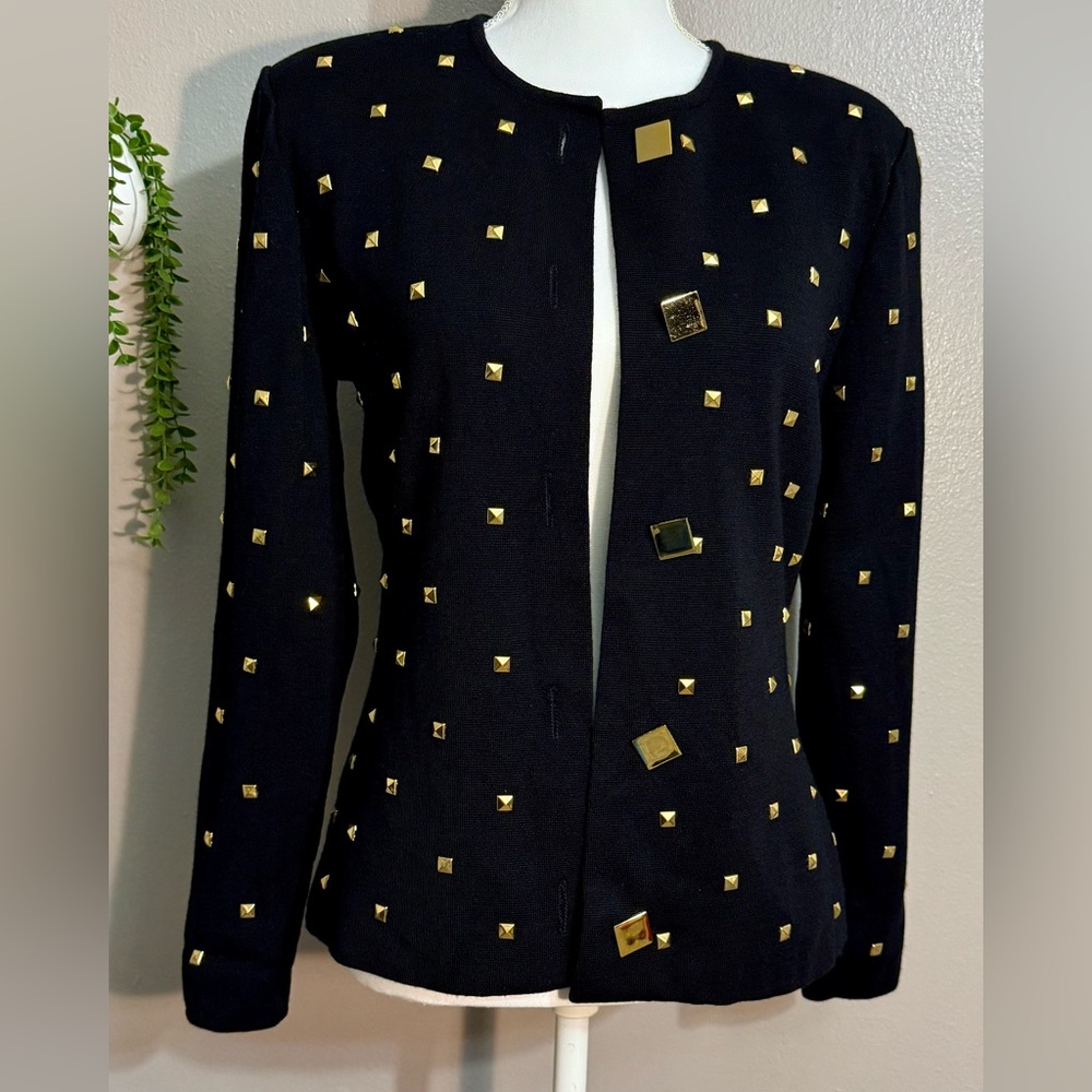 Chic Black Blazer with Gold Details